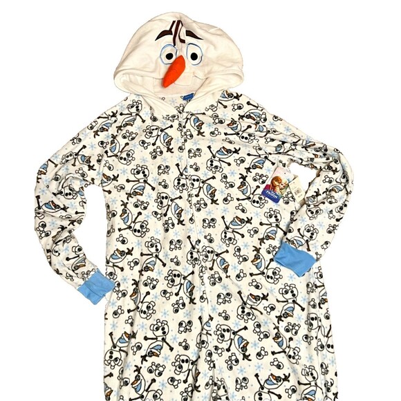 NWT DISNEY FROZEN Olaf 1pc Hooded Pajama Jumpsuit XL Fleece Snowman Deadstock - Picture 2 of 7